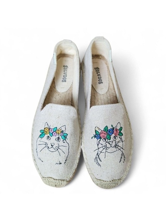 Soludos Shoes - SOLUDOS Spirit Animal Smoking Slipper- Cat Embroidery Sand Size 7
